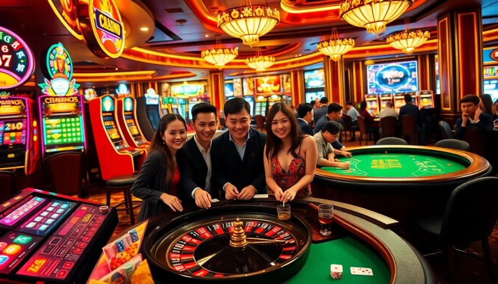Enjoying a thrilling casino experience in Ho Chi Minh City, featuring exciting slot machines and poker games along with 호치민 마사지 vibes.