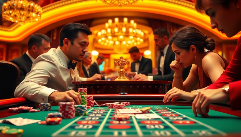 Experience the thrill of the e28 roulette table where high-stakes gamblers engage intensely in gameplay.
