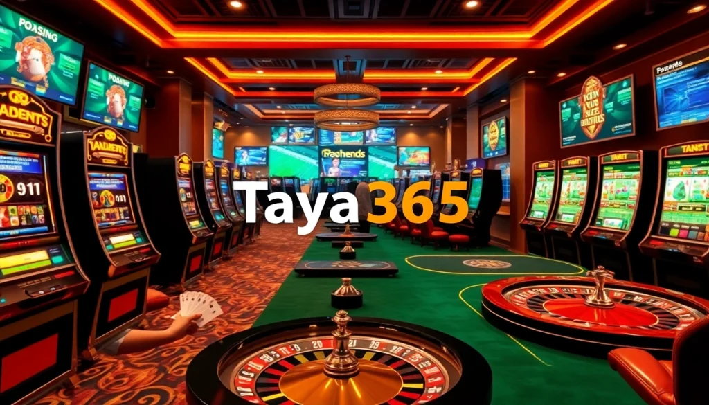 Experience the thrill of Taya 365 casino with vibrant slot machines, poker tables, and roulette, all in a digital gaming hub.