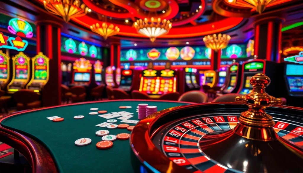Enjoy the luxurious atmosphere of 98win9 dev's casino, showcasing a lively poker table with chips and cards.
