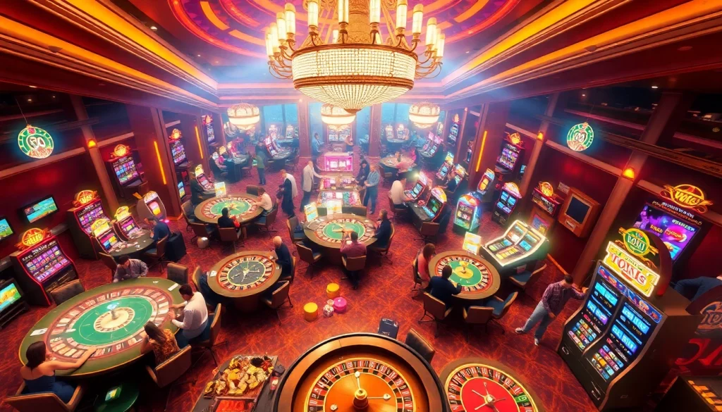 Experience the lively casino atmosphere at https://twin68.network/, featuring poker tables, roulette wheels, and slot machines.