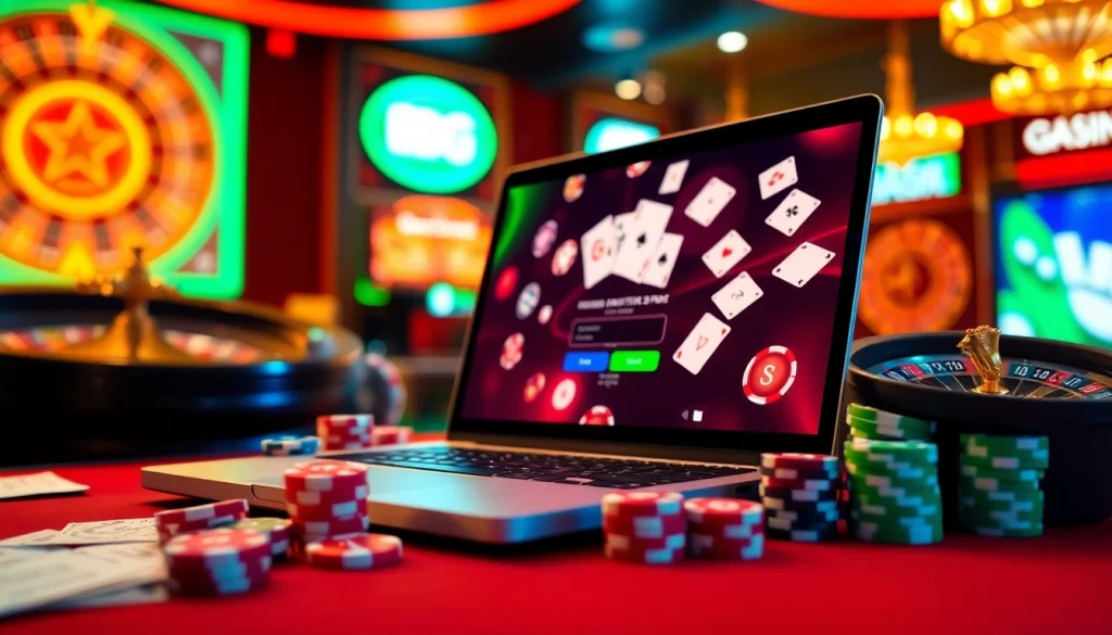 Experience the thrill of bdg game login as players explore dynamic online casino games surrounded by dazzling poker chips.