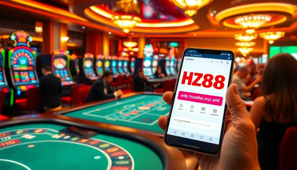 Experience the thrill of live casino gaming at https://hz88.my/ with vibrant tables and players engaged in excitement.