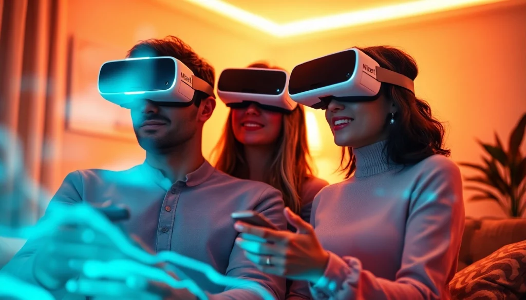Couple exploring AI technology in an intimate VR setting, showcasing ai sex interactions.